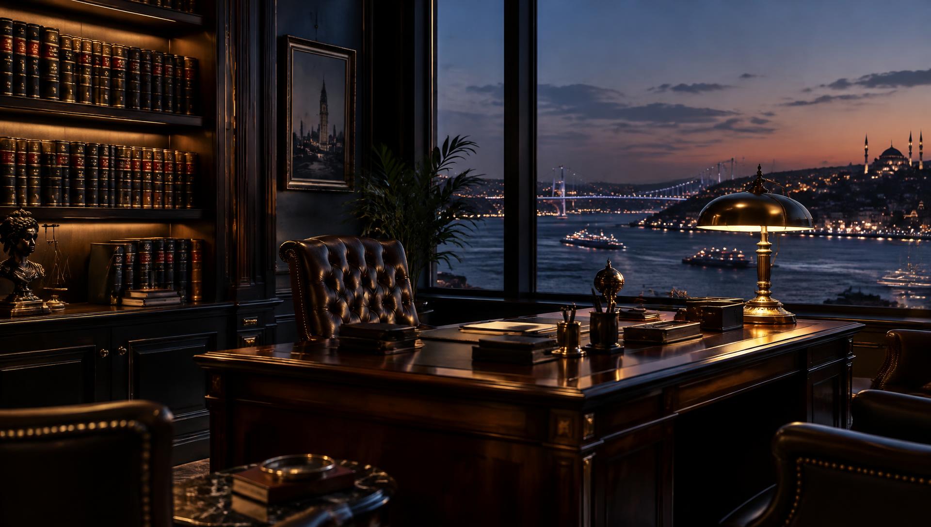 Law office overlooking the Bosphorus in Istanbul at dusk